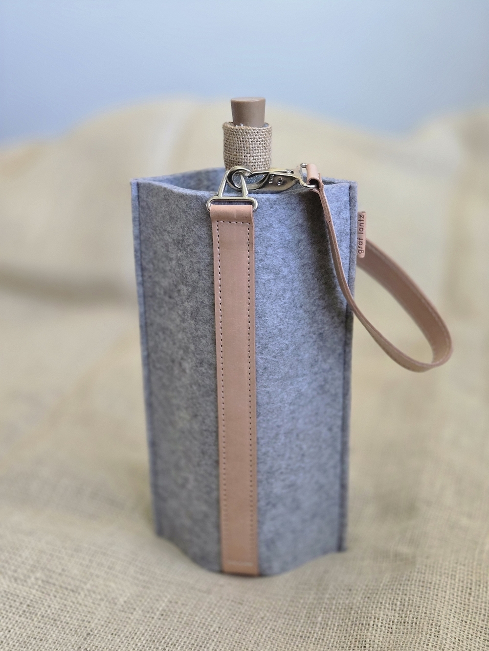 Graf Lantz Wine Carrier Leather Merino Felt Wine Bottle Holder